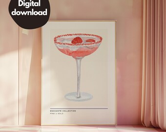 Pink Cocktail Retro Print, Retro Wall Art, Girly Wall Art, Trendy Gallery Wall Print, Pink Poster, Maximalist Decor, Digital Print