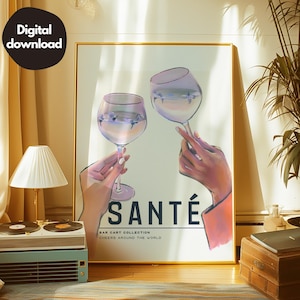Proost print witte wijn Sante, barwagen wanddecor, proost teken, proost afdrukbare muurkunst, barwagen kunst, digitale download
