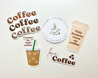 Coffee Lover Sticker Pack, Cute Espresso & Iced Coffee Decals for Laptop, Journal, Water Bottle, Barista Gifts