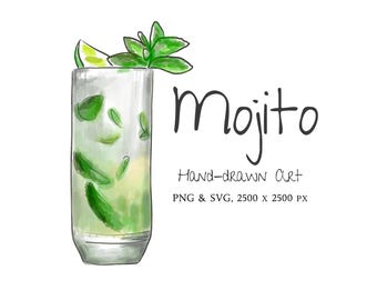 Mojito Clip Art – Cóctel dibujado a mano PNG y SVG (Descarga digital)