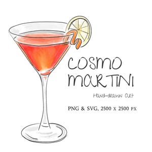 Cosmo Martini Clip Art Download | Hand-drawn Clipart | Cosmopolitan Art | Cocktail Clipart