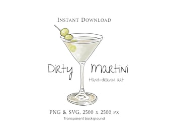 Descarga de imágenes prediseñadas de Martini sucio / Imágenes prediseñadas dibujadas a mano / Imágenes prediseñadas de cócteles / PNG y SVG