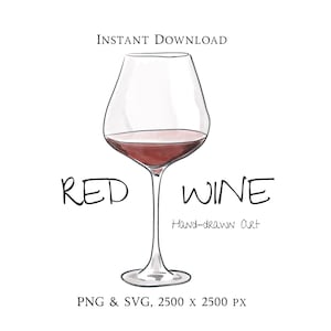 Scarica clipart di vino rosso / Clipart di cocktail disegnati a mano / PNG e SVG / Arte del vino rosso