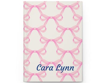 Cuaderno de tapa dura con lazo rosa bonito - Regalo personalizado, cuaderno para niñas, cuaderno adorable, agenda, material escolar