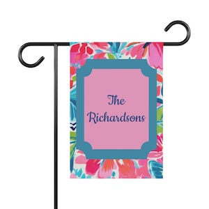 Personalized Garden Banner | Floral Decor, Custom Name Flag, Outdoor Garden Sign, Home Entrance Decoration, Gift for Garden Lovers