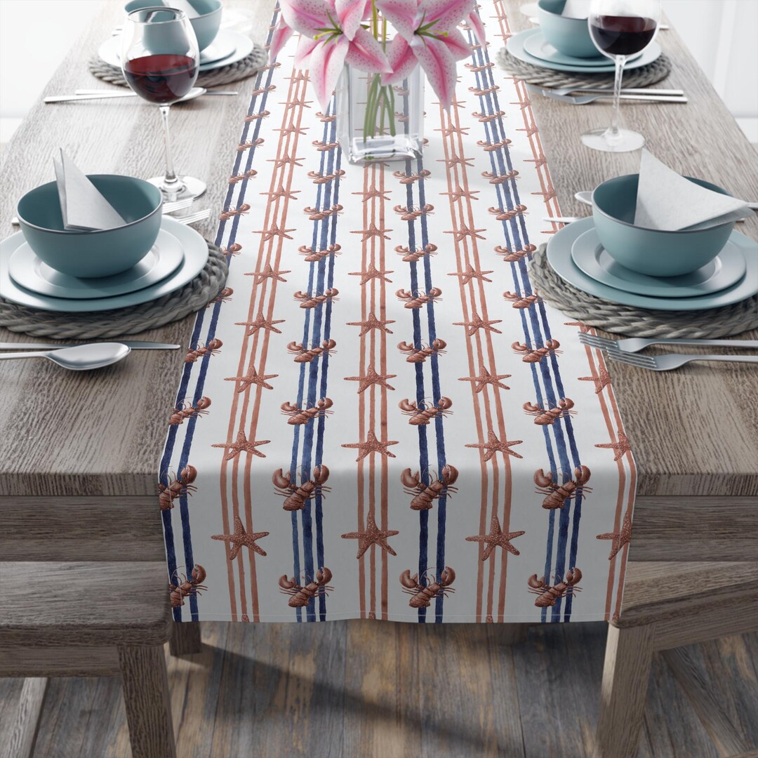 Table Runners Rope Nautical Rope & Anchor Stripe Table Runner | Cotton-poly Blend - Etsy