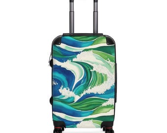 Stylish Waves Carry-On Luggage, Travel Suitcase, Beach Vacation Bag, Trendy Baggage for Summer Trips, Unique Artwork Design