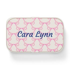 Personalized Bento Lunch Box with Pink Bows, Cute Lunch Container for Kids, Back to School Supplies, Custom Name Food Storage