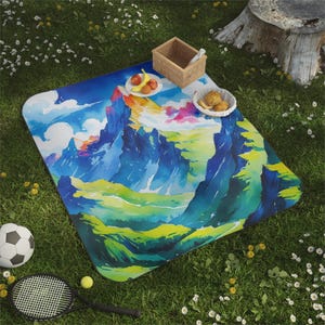 Vibrant Mountain Picnic Blanket - Outdoor Adventure, Camping, Gifts, Summer Gatherings, Colorful Designs