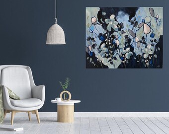 Modern Floral, Blue Floral Painting, Abstract Floral, Floral Abstracts, Modern Flower Painting, Blue Florals, Contemporary Floral Art