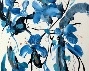 Blue Florals, Abstract Flower Painting, Small Paintings, Blue Flowers, Fantasy Florals, Modern Florals, Floral Abstract Art, Floral Art