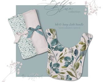 Custom Bib Baby Girl, Baby Shower Gift, Bibs and Burp Cloths, Floral Print Bib, Personalized Baby Care, Watercolor Floral Bib Burp Cloth Set
