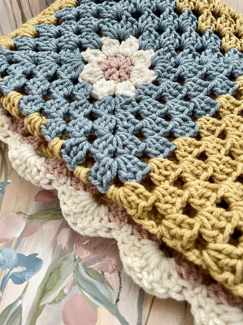 Crochet Baby Blanket, Baby Girl, Nursery, Floral Granny Square Blanket, Handmade Blanket, Baby Shower Gift, Girls Nursery, Yellow Pink Blue image 1