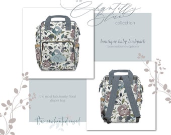 Floral Diaper Bag, Baby Shower Gift, Baby Girl Backpack, Watercolor Floral Print Bag, Diaper Backpack, Girls Nursery, Overnight Bag