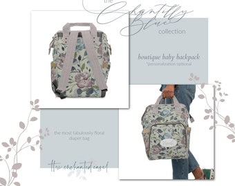 Custom Floral Diaper Bag, Baby Girl Backpack, Baby Shower Gift, Floral Backpack, Nursery Accessories, New Mom Gift, Personalized Baby Bag