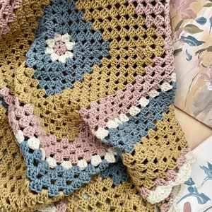 Crochet Baby Blanket, Baby Girl, Nursery, Floral Granny Square Blanket, Handmade Blanket, Baby Shower Gift, Girls Nursery, Yellow Pink Blue image 3