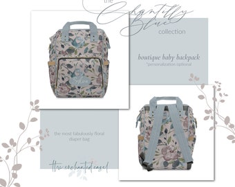 Personalized Diaper Bag, Girls Nursery, Custom Diaper Backpack, Floral Nursery Set, Baby Shower Gift, Watercolor Flower Prints, Baby Girls