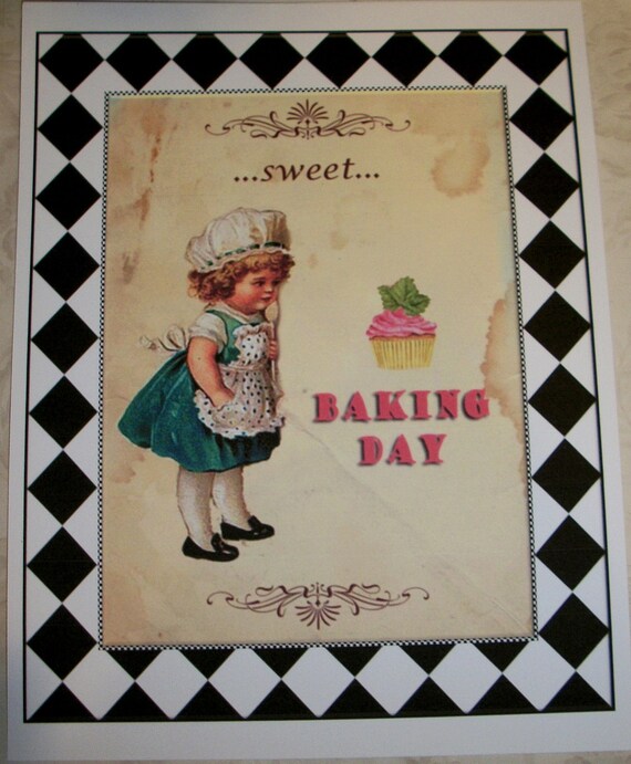 Items similar to BAKING DAY Little Girls Baking Set of 4 Wall Art