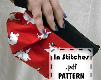 Zipper Wristlet PDF Purse Pattern Pleated Gathered Clutch EASY Instructions DIY Tutorial