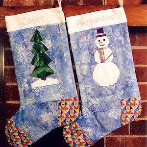 Xmas Tree & Snowman Christmas Stocking PDF Pattern Paper Foundation Piecing