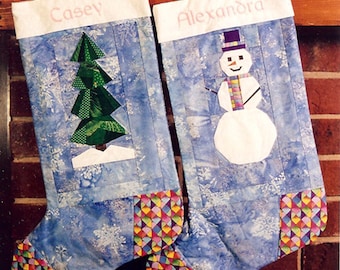 Xmas Tree & Snowman Christmas Stocking PDF Pattern Paper Foundation Piecing