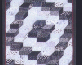 Black and White Stairsteps Art Quilt PDF Pattern Easy Corner