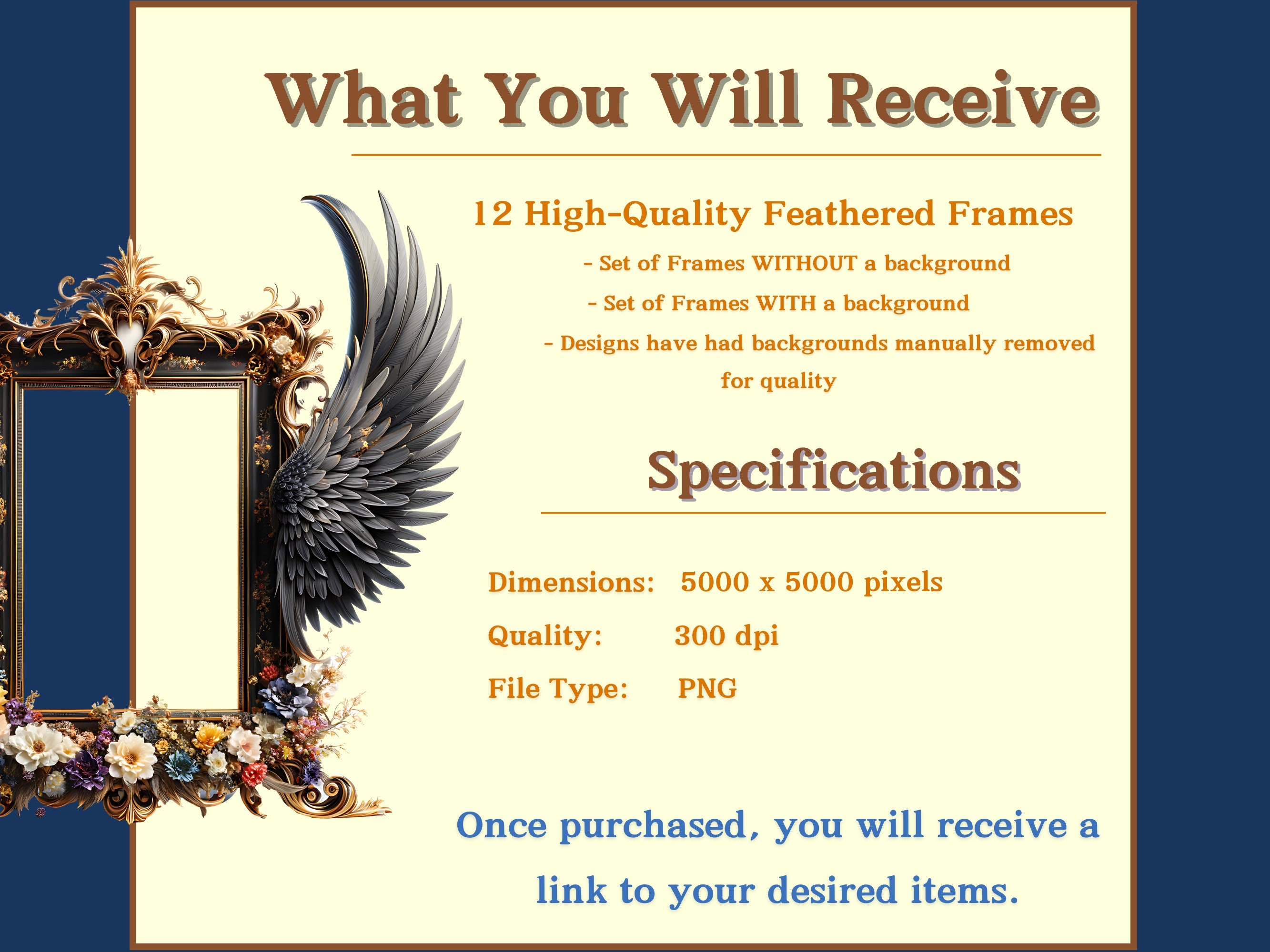 Angel Wing Digital Frames Floral Clipart Transparent Digital Frames PNG ...