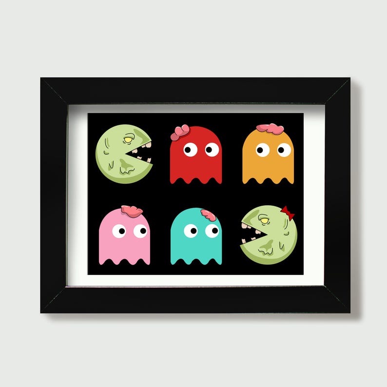 Zombie Pac-man Halloween Digital Art Spooky Ms. Pac-man & Ghosts