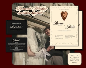 Sjabloon romantische huwelijksuitnodiging: vintage hartontwerp (canvasjabloon)