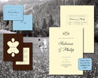 Vintage bruiloftsuitnodigingssuite met zwaan: romantische afdrukbare sjabloon (canva)