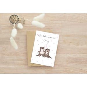 Karte / Schwangerschaftsverkündung / Postkarte / Otterfamilie / Din A5 / PDF / Sofort Download