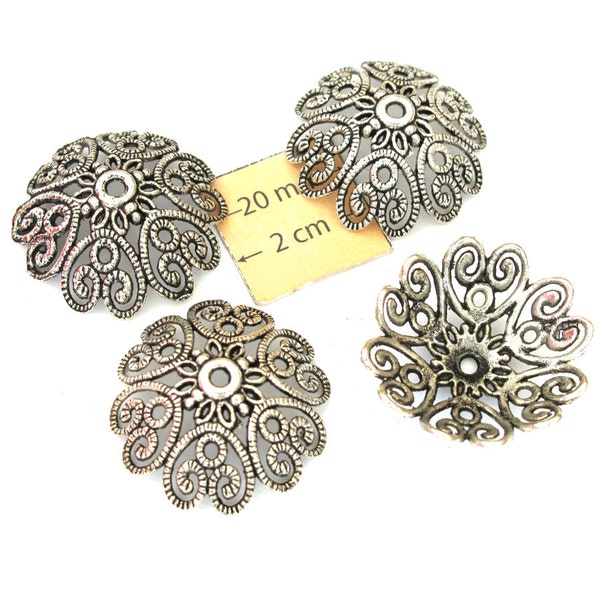 Antiqued Silver Metal  Filigree Style Extra Large 30mm x 12mm Bead Cap, Sold per 4 pc, 1055-47