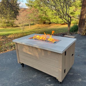 Handcrafted Concrete Top Fire Table: Custom Wood or Composite Base
