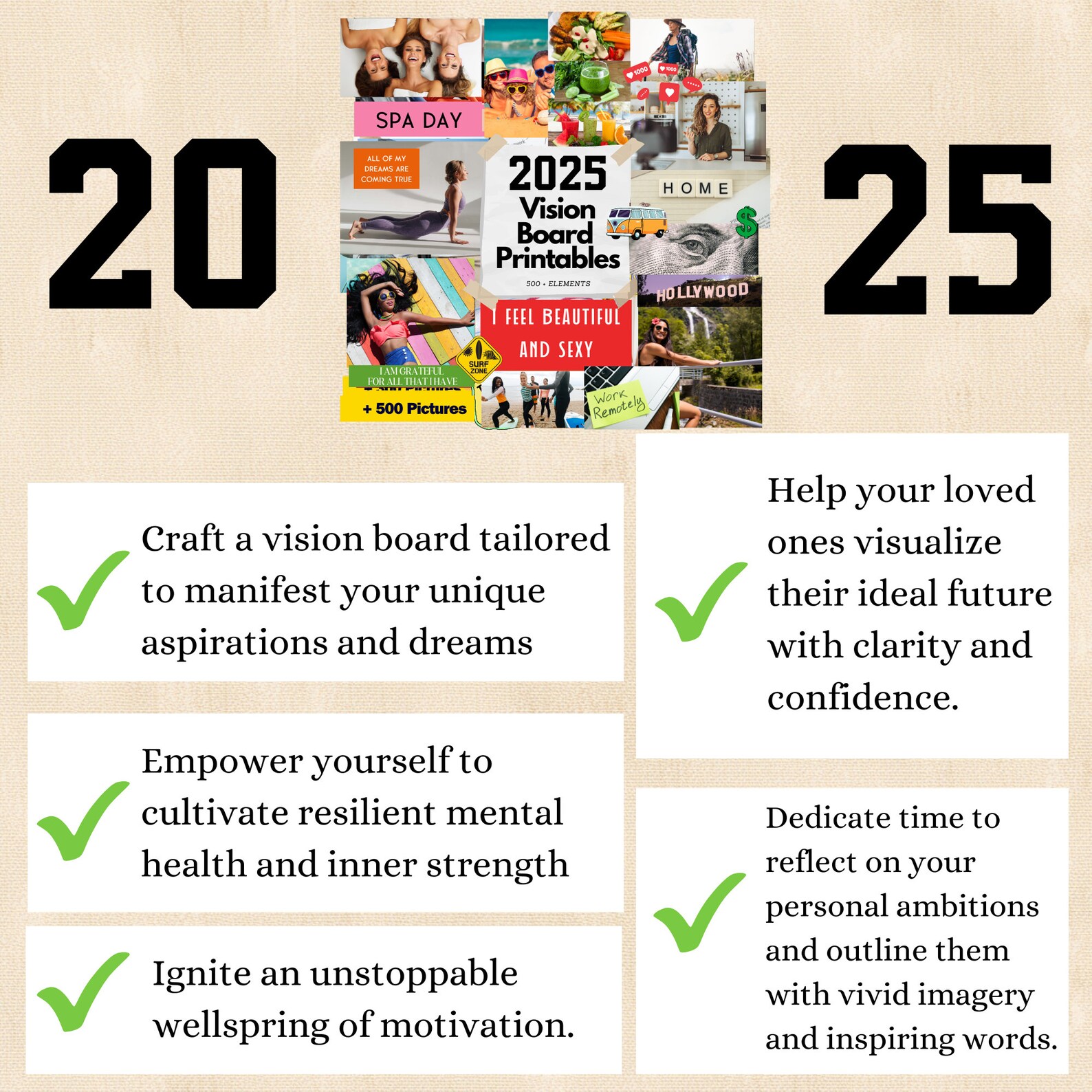 2025 Vision Board Printables, 500 Images, Words, Affirmation Cards & More for Women dream Board