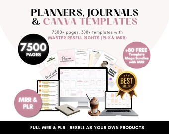 7500+ Pages PLR Canva Template Bundle, 200 Canva PLR Templates, Planners, Journals, Trackers, Printable, Master Resell Rights, PLR Products