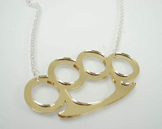 Huge Gold Brass Knuckles Necklace for Sale Etsy