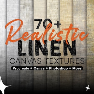 Puede incluir: Más de 70 texturas de lino realistas para Procreate, Canva, Photoshop y más. La imagen muestra una variedad de texturas de lino en diferentes colores y patrones.
