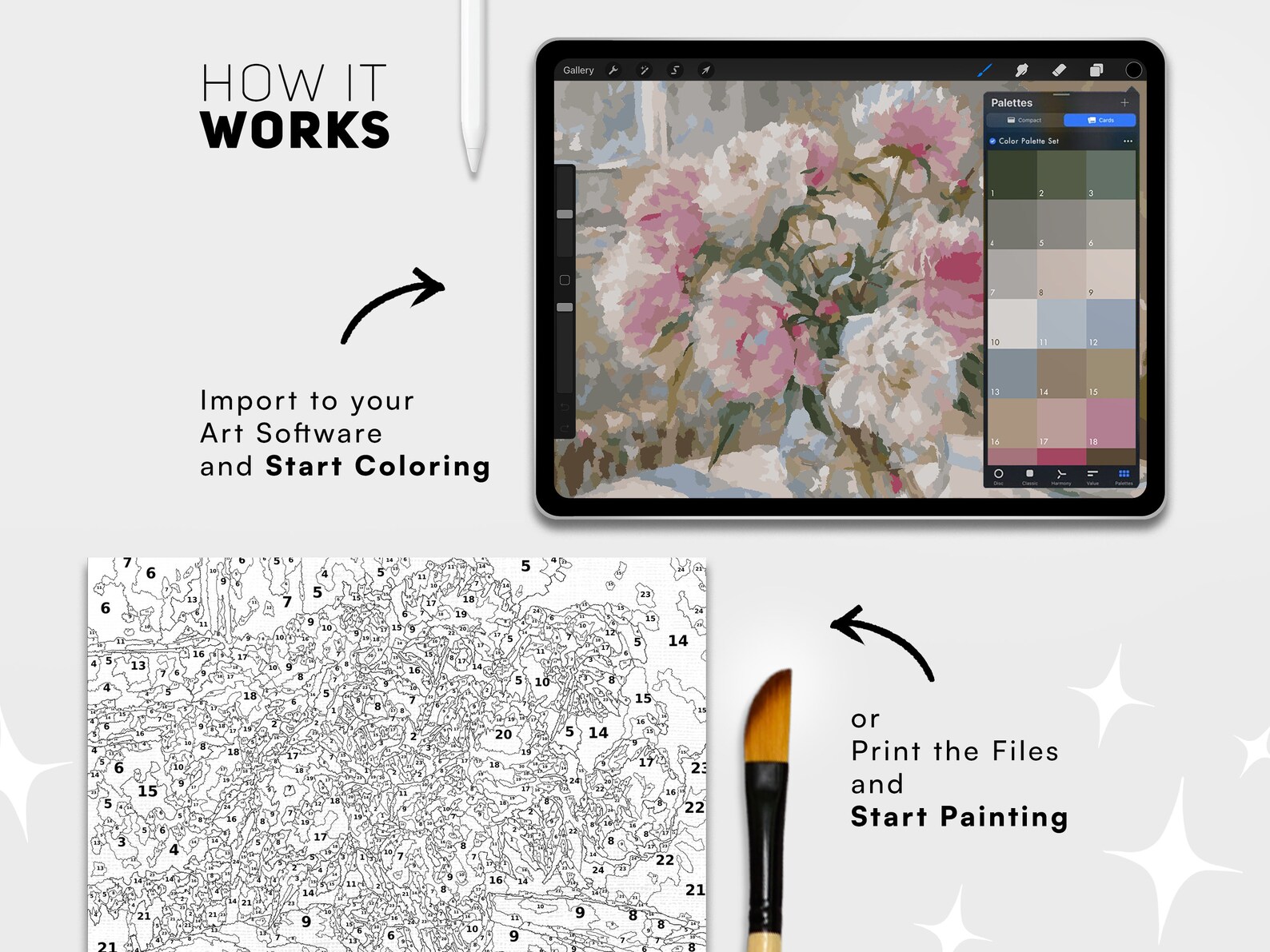 Paint by Number Kit Digital Download Printable Set Photoshop Procreate ...