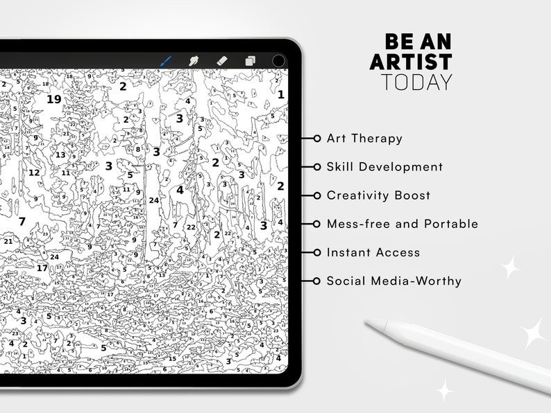 Digital Paint by Number Kit Printable Art Set Photoshop Procreate ...