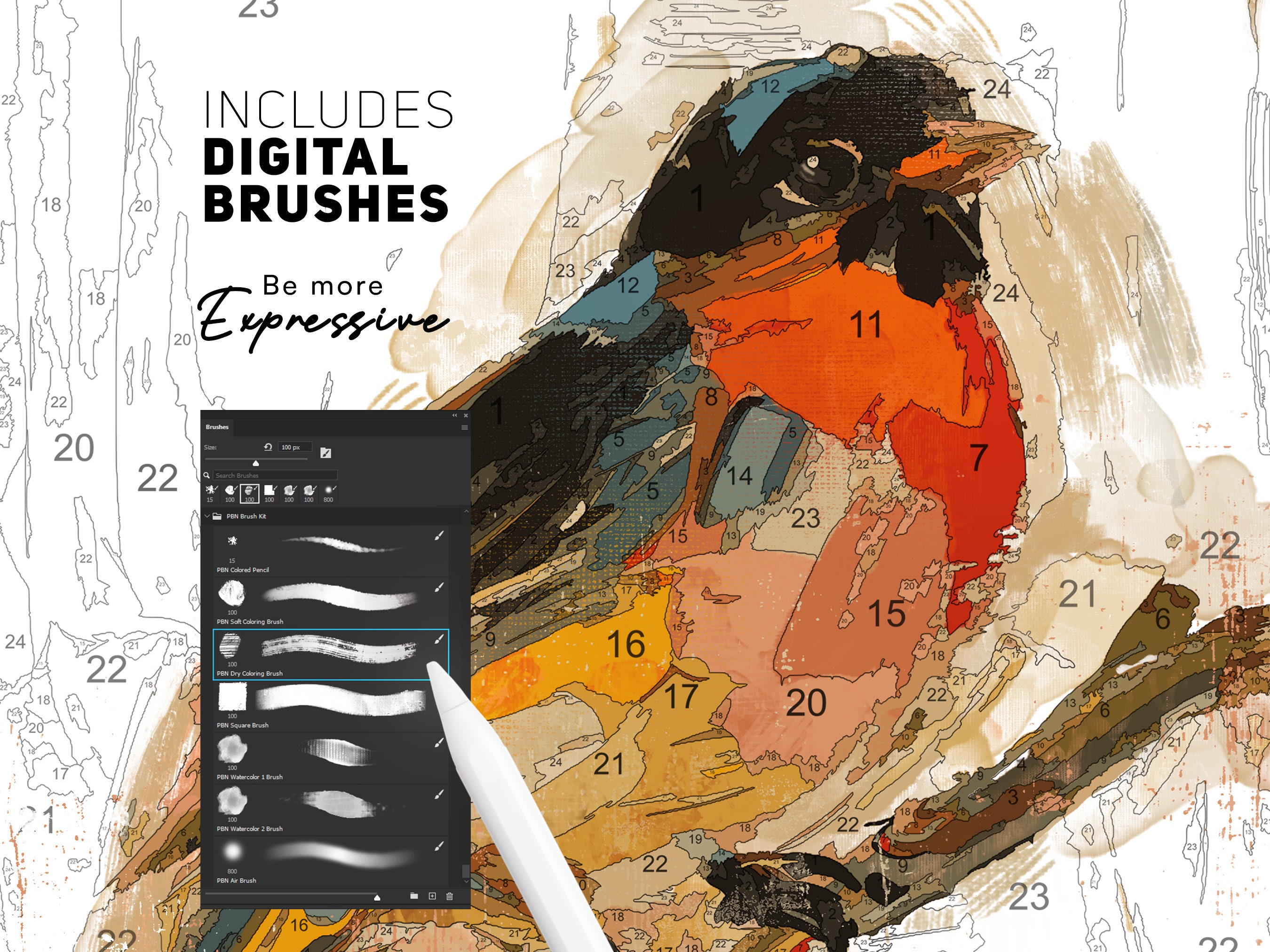 Digital Paint by Number Kit Printable Art Set Procreate Template, Brush ...