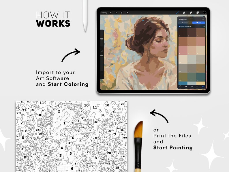 Paint by Number Kit Digital Download Printable Procreate Set Template ...