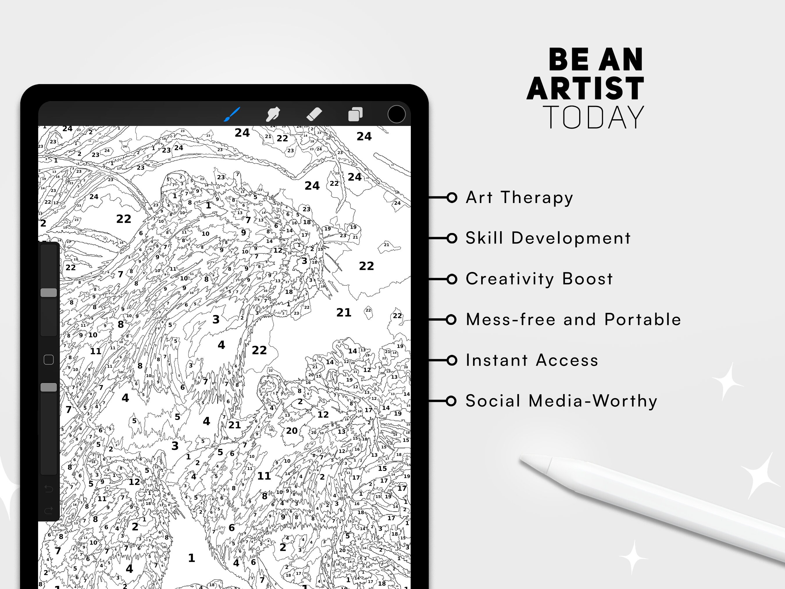 Digital Paint by Number Kit Printable Art Set Photoshop Procreate ...