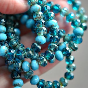 Sea Opal Glass Large Hole Beads, 14x7mm Rondelle, 5mm Hole