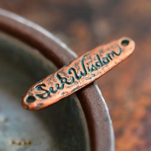 1 Seek Wisdom Vintaj, Solid Copper, Nickel Free, Lead Free, Pewter Verdigris, Charm 31.5x8mm image 1