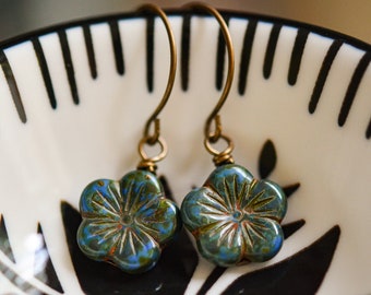 Moss Garden Earrings - Vintaj Nickel And Lead Free, Pure Brass, Czech Glass Beads