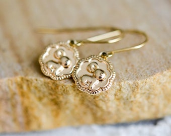 Bunny Friend Earrings - 18k Plated Gold, Plated Gold Stainless Steel, Flower, Easter Dangles