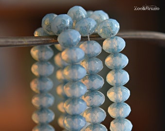 10 Blue Clouds - Semi-Transparent, Pale Sky Blue, Blue Picasso Finish,  Premium Czech Glass, Rondelle Beads 6x8mm