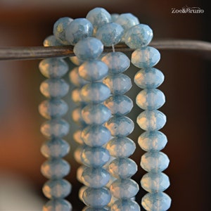 10 Blue Clouds - Semi-Transparent, Pale Sky Blue, Blue Picasso Finish,  Premium Czech Glass, Rondelle Beads 6x8mm