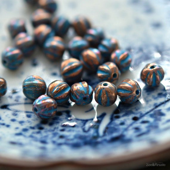 Czech Glass Picasso Opaque Ivory Baby Melon Round Beads 25 Coastal Dreaming