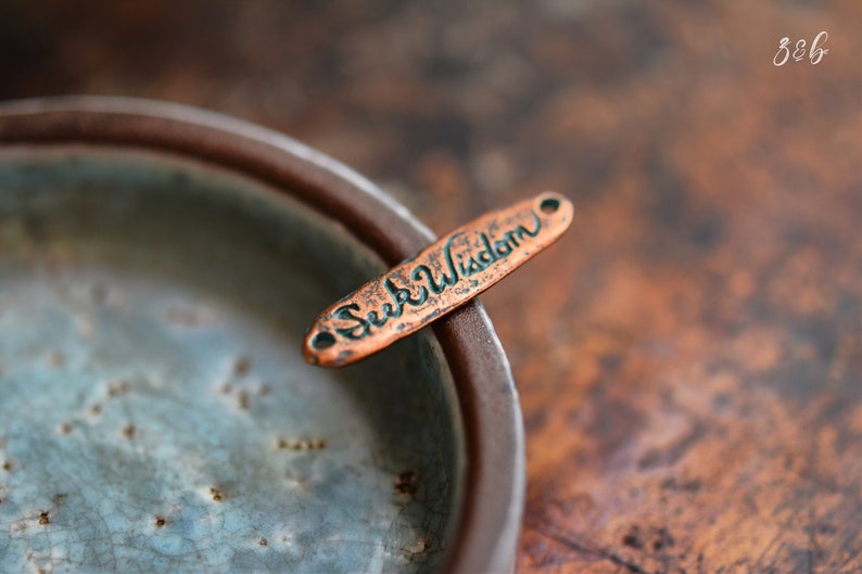 1 Seek Wisdom Vintaj, Solid Copper, Nickel Free, Lead Free, Pewter Verdigris, Charm 31.5x8mm image 1